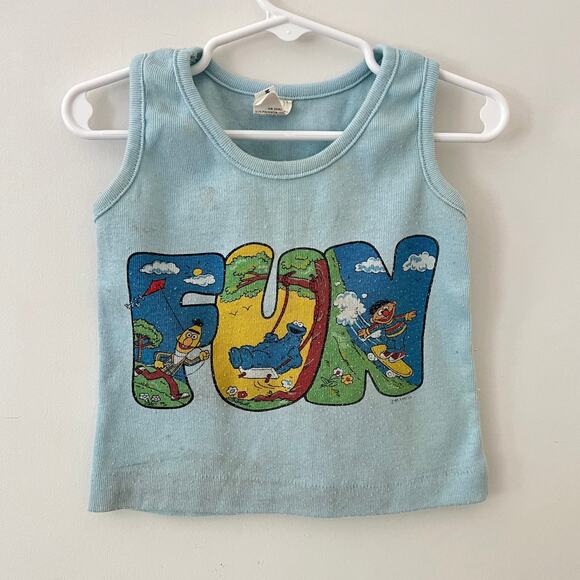 Vintage 80s Toddler's Sesame Street FUN Ribbed Light Blue Tank Top - Picture 8 of 9